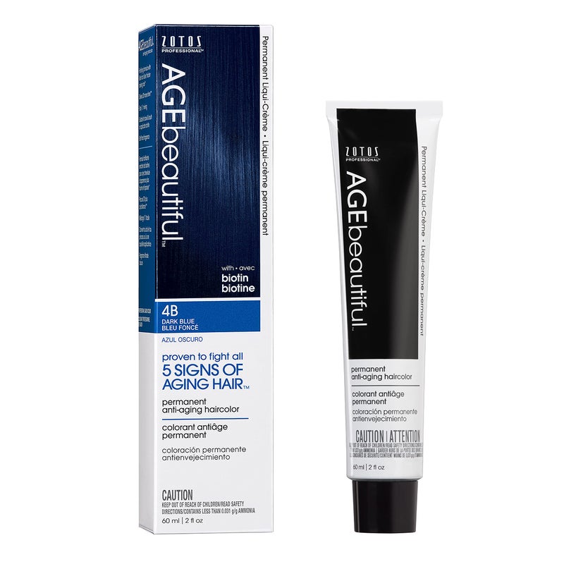 AGE beautiful Permanent Hair Color Dye Liqui Creme | 100% Gray Coverage | Anti-Aging Haircolor | Biotin for Thicker, Fuller Hair | Professional Salon Coloring | 4B Dark Blue - Image 1